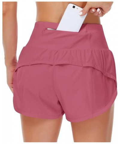 Women's High Waisted Running Shorts with Liner Quick Dry Athletic Workout Shorts Zipper Pockets Rose Red $16.79 Shorts