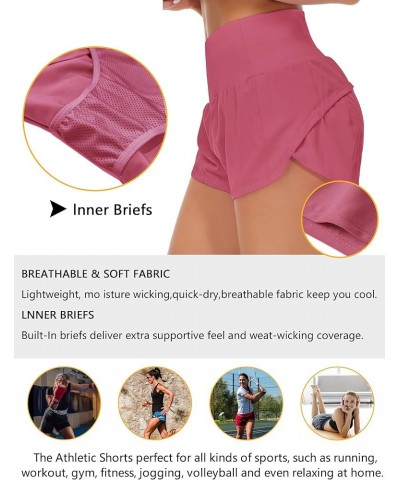 Women's High Waisted Running Shorts with Liner Quick Dry Athletic Workout Shorts Zipper Pockets Rose Red $16.79 Shorts