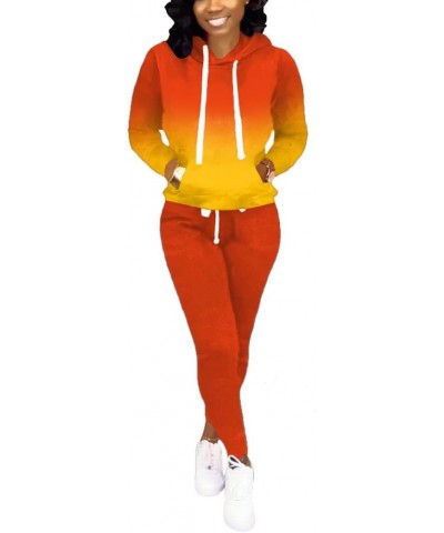 Two Piece Outfits For Women Jogging Suits Casual 3399 Red Yellow Gradient $26.39 Activewear