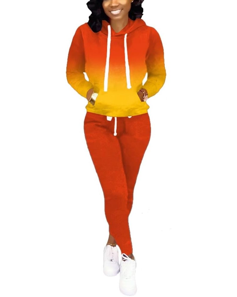 Two Piece Outfits For Women Jogging Suits Casual 3399 Red Yellow Gradient $26.39 Activewear