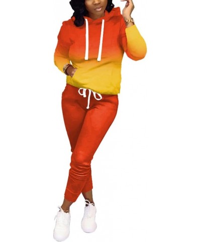 Two Piece Outfits For Women Jogging Suits Casual 3399 Red Yellow Gradient $26.39 Activewear