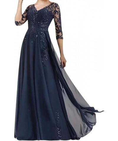 Beaded Appliques Mother of The Bride Dresses with Sleeves Chiffon Long Formal Dresses for Wedding Guest Black $37.50 Dresses