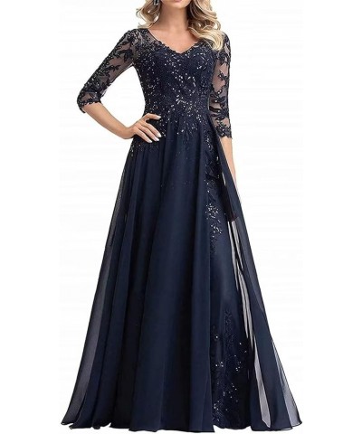 Beaded Appliques Mother of The Bride Dresses with Sleeves Chiffon Long Formal Dresses for Wedding Guest Black $37.50 Dresses