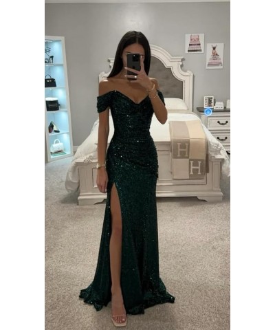 Off The Shoulder Mermaid Prom Dresses Long Ball Gown for Women Sparkly Sequin Formal Party Dress with Slit Light Blue $24.60 ...