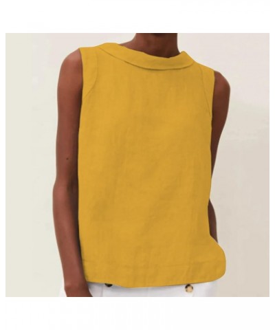 Women Cotton Linen Sleeveless Crop Tank Tops O Neck Shirt Casual Solid Color Loose Fit Comfy T-Shirt Blouse Vest 2-orange $10...