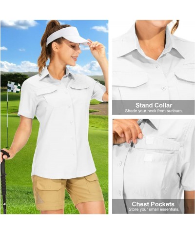 Women's UPF 50+ Short Sleeve Shirts UV Sun Protection Safari Shirts Quick Dry Outdoor Shirt for Fishing Hiking Travel 5076 Wh...