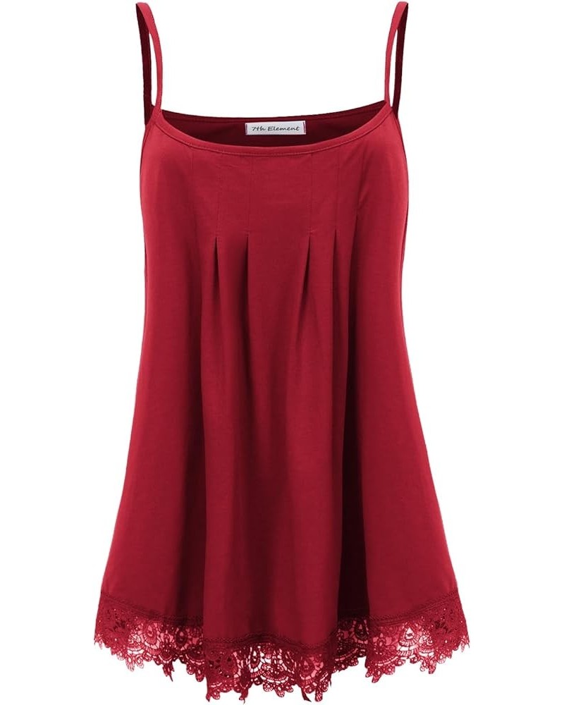 Plus Size Tank Tops Camisole Cami Sleeveless Shirt for Women B11 - Wine Red Lace $11.50 Tanks