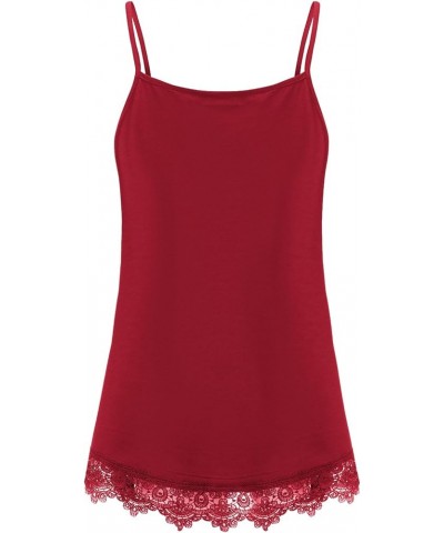 Plus Size Tank Tops Camisole Cami Sleeveless Shirt for Women B11 - Wine Red Lace $11.50 Tanks