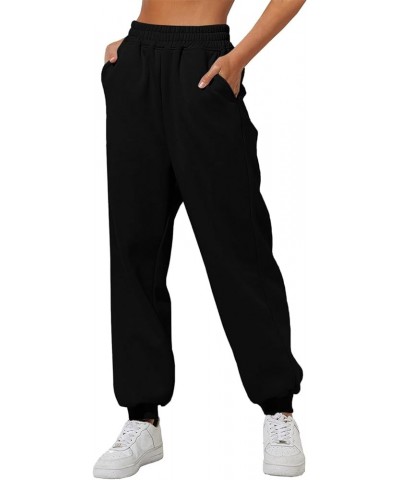 Womens High Waisted Sweatpants Casual Straight Leg Workout Active Joggers Pants Solid Comfy Sports Trouser with Pockets Z1-bl...