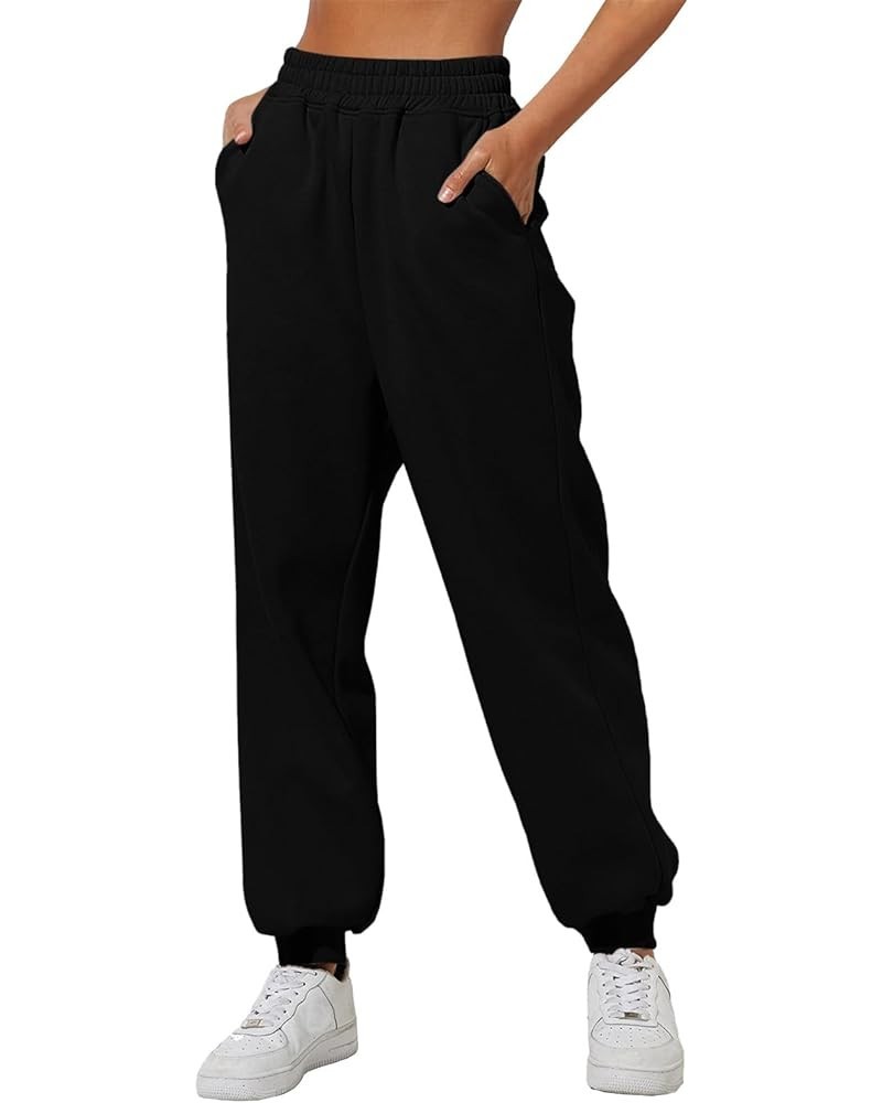 Womens High Waisted Sweatpants Casual Straight Leg Workout Active Joggers Pants Solid Comfy Sports Trouser with Pockets Z1-bl...