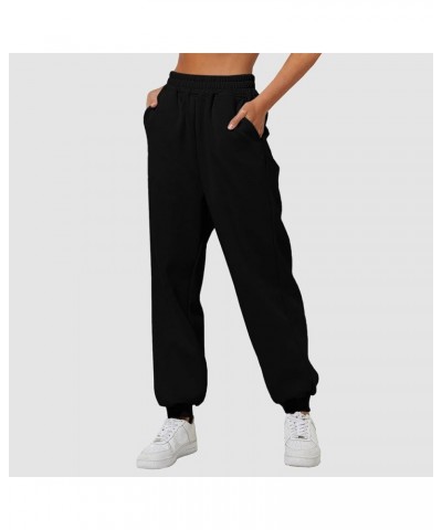 Womens High Waisted Sweatpants Casual Straight Leg Workout Active Joggers Pants Solid Comfy Sports Trouser with Pockets Z1-bl...