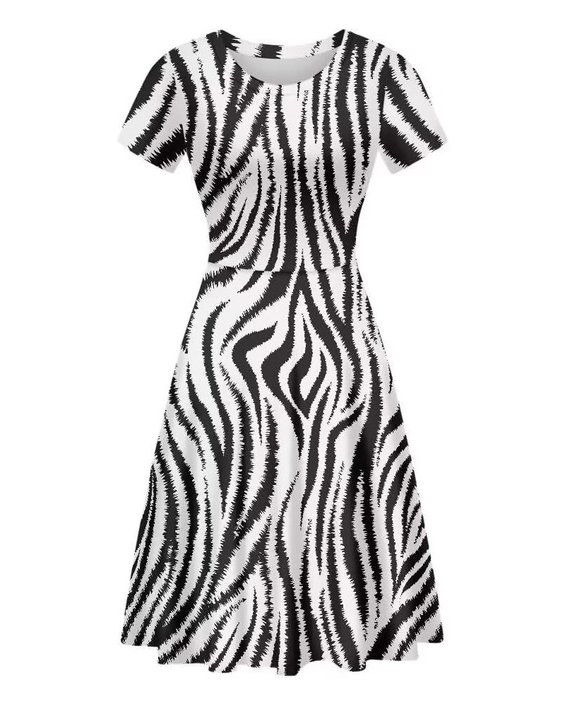 A Line Wedding Guest Dresses for Women with Sleeves Party Elegant Casual Dresses Zebra White $10.08 Dresses