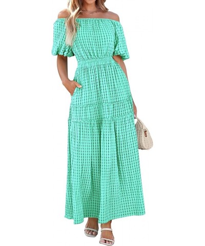 Off The Shoulder Flowy Maxi Dress for Women 2024 Summer Casual Puff Short Sleeve Smocked Ruffle Beach Long Dresses Green $16....