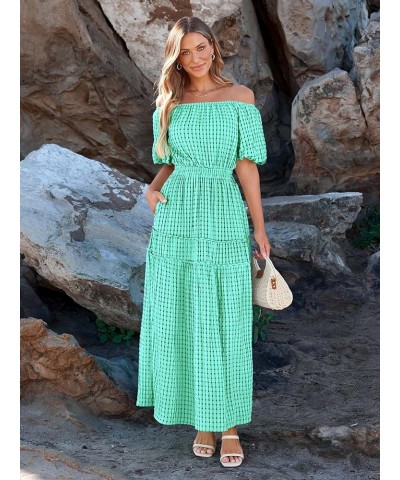 Off The Shoulder Flowy Maxi Dress for Women 2024 Summer Casual Puff Short Sleeve Smocked Ruffle Beach Long Dresses Green $16....