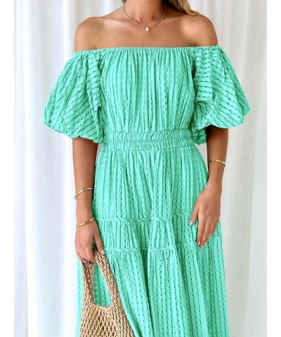 Off The Shoulder Flowy Maxi Dress for Women 2024 Summer Casual Puff Short Sleeve Smocked Ruffle Beach Long Dresses Green $16....