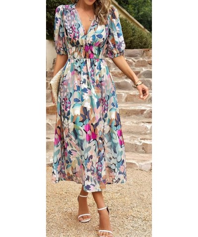 Women's Boho Floral Print Square Neck Beach Party Flowy Ruffle Midi Dress F-green $17.33 Dresses