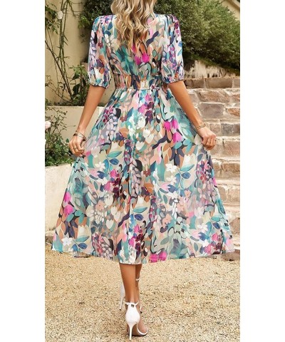 Women's Boho Floral Print Square Neck Beach Party Flowy Ruffle Midi Dress F-green $17.33 Dresses