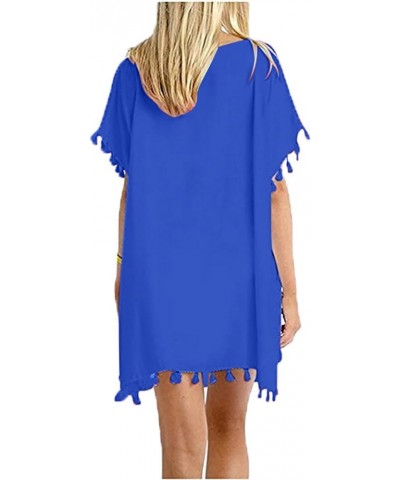 Womens Sleeve Coverup Top Swimsuit Micro Bikini Coverup for Women Chiffon Beach Fringe Hawaiian Coverup C-378 Royal Blue $10....