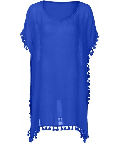 Womens Sleeve Coverup Top Swimsuit Micro Bikini Coverup for Women Chiffon Beach Fringe Hawaiian Coverup C-378 Royal Blue $10....