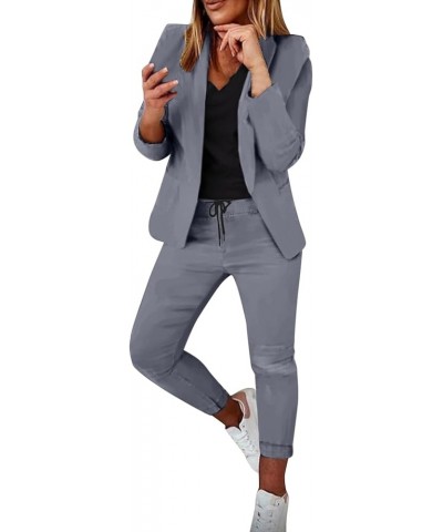 Women's Two Piece Lapels Suit Set Office Business Long Sleeve Jacket Pant Suit Slim Fit Trouser Jacket Suit Z10175-dark Gray ...