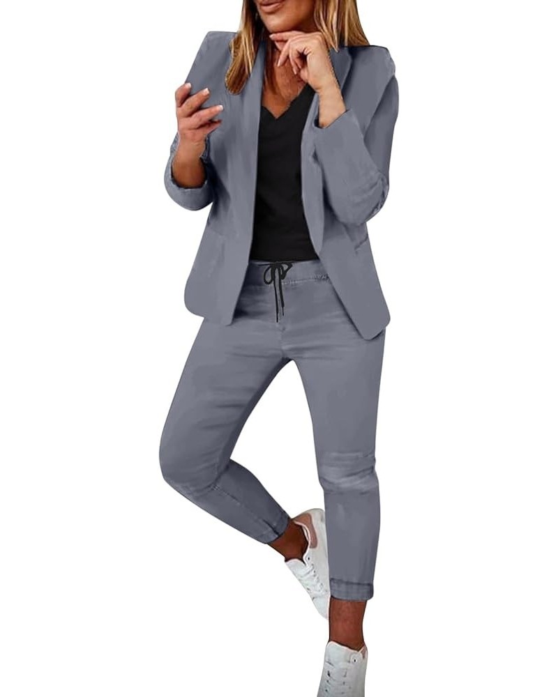 Women's Two Piece Lapels Suit Set Office Business Long Sleeve Jacket Pant Suit Slim Fit Trouser Jacket Suit Z10175-dark Gray ...