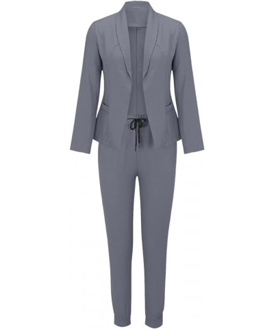 Women's Two Piece Lapels Suit Set Office Business Long Sleeve Jacket Pant Suit Slim Fit Trouser Jacket Suit Z10175-dark Gray ...