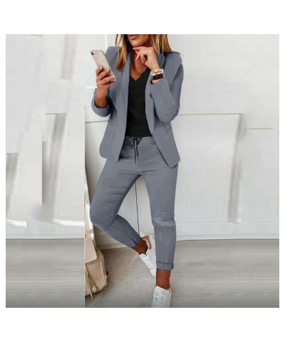 Women's Two Piece Lapels Suit Set Office Business Long Sleeve Jacket Pant Suit Slim Fit Trouser Jacket Suit Z10175-dark Gray ...