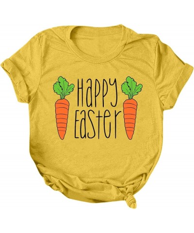 Happy Easter Shirts for Women Funny Cute Bunny Graphic Tees Short Sleeve Crewneck Summer Holiday Tops Pullover F-yellow $4.54...