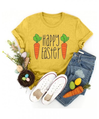 Happy Easter Shirts for Women Funny Cute Bunny Graphic Tees Short Sleeve Crewneck Summer Holiday Tops Pullover F-yellow $4.54...