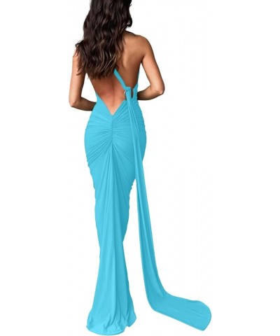 Women's Backless Maxi Dress Sexy Open Back Sleeveless Going Out Elegant Party Cocktail Night Out Bodycon Maxi Dress Sky Blue ...