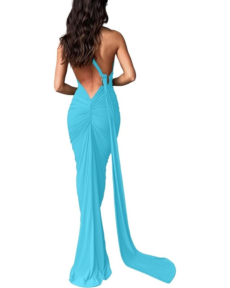 Women's Backless Maxi Dress Sexy Open Back Sleeveless Going Out Elegant Party Cocktail Night Out Bodycon Maxi Dress Sky Blue ...