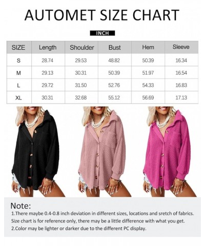 Womens Shackets Waffle Knit Casual Jackets Button Down Flannel Shirts Trendy Tops Fall Clothes 2024 Fashion Outfits Navyblue ...