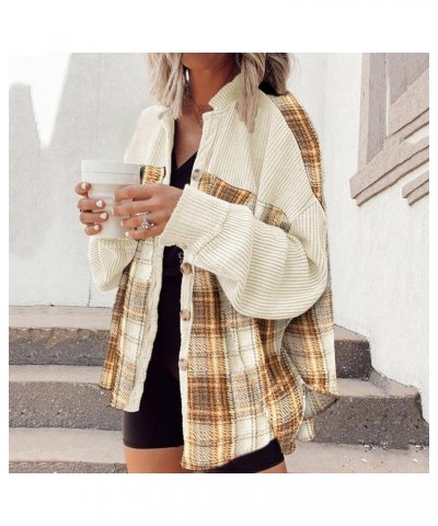 Women's Fashion Color Block Plaid Flannel Shacket Jacket Casual Long Sleeve Button Down Shirt Lounge Fall Coat Tops Baodan-a1...