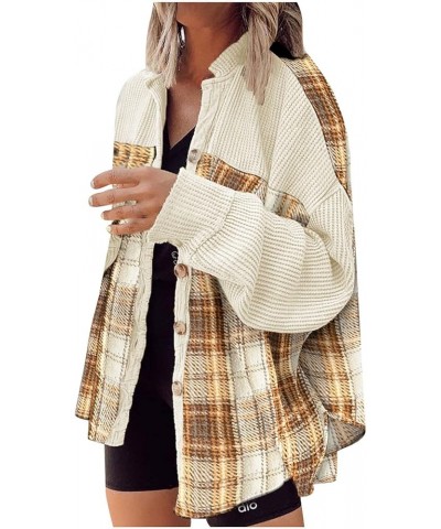 Women's Fashion Color Block Plaid Flannel Shacket Jacket Casual Long Sleeve Button Down Shirt Lounge Fall Coat Tops Baodan-a1...