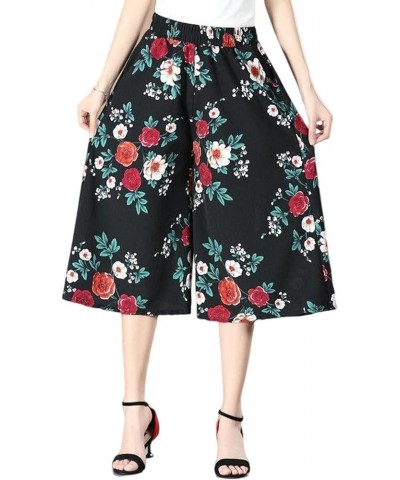 Culottes for Women - Gaucho Pants for Women Wide Leg Chiffon Culottes Knee Length with High Elasticated Waist (H) B $10.07 Pants