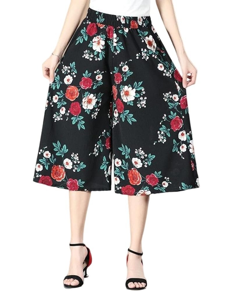 Culottes for Women - Gaucho Pants for Women Wide Leg Chiffon Culottes Knee Length with High Elasticated Waist (H) B $10.07 Pants