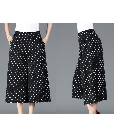 Culottes for Women - Gaucho Pants for Women Wide Leg Chiffon Culottes Knee Length with High Elasticated Waist (H) B $10.07 Pants