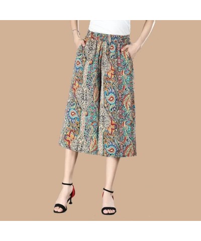 Culottes for Women - Gaucho Pants for Women Wide Leg Chiffon Culottes Knee Length with High Elasticated Waist (H) B $10.07 Pants