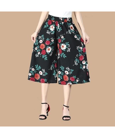 Culottes for Women - Gaucho Pants for Women Wide Leg Chiffon Culottes Knee Length with High Elasticated Waist (H) B $10.07 Pants