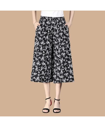 Culottes for Women - Gaucho Pants for Women Wide Leg Chiffon Culottes Knee Length with High Elasticated Waist (H) B $10.07 Pants