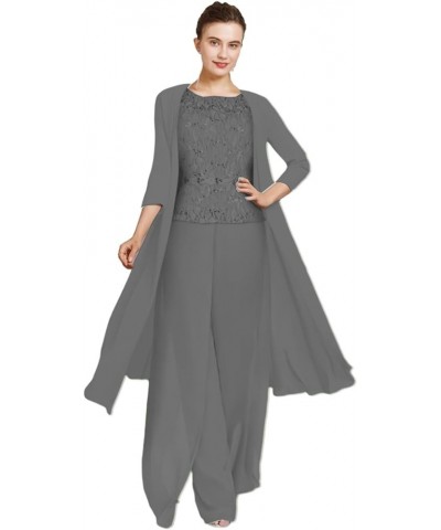 Mother of The Bride Pantsuits Jumpsuits with Jacket Chiffon Wedding Guest Dresses for Women Formal Evening Gowns Long Grey $4...