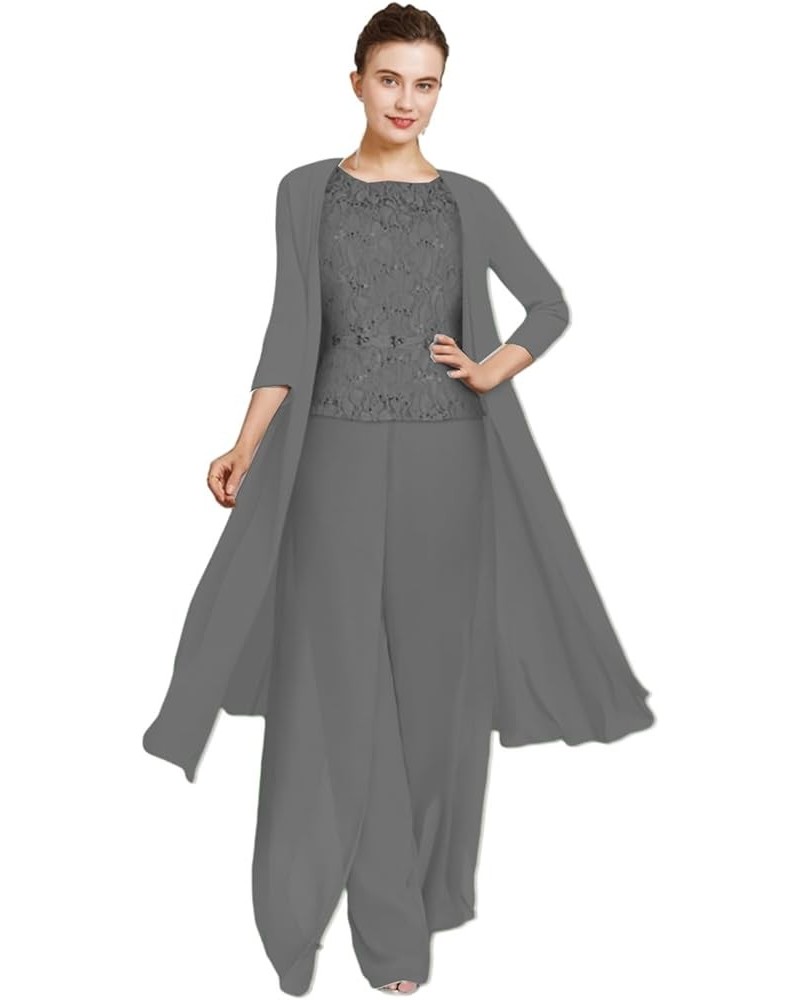 Mother of The Bride Pantsuits Jumpsuits with Jacket Chiffon Wedding Guest Dresses for Women Formal Evening Gowns Long Grey $4...