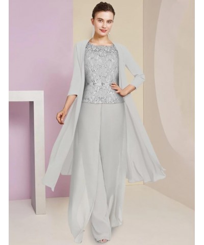 Mother of The Bride Pantsuits Jumpsuits with Jacket Chiffon Wedding Guest Dresses for Women Formal Evening Gowns Long Grey $4...