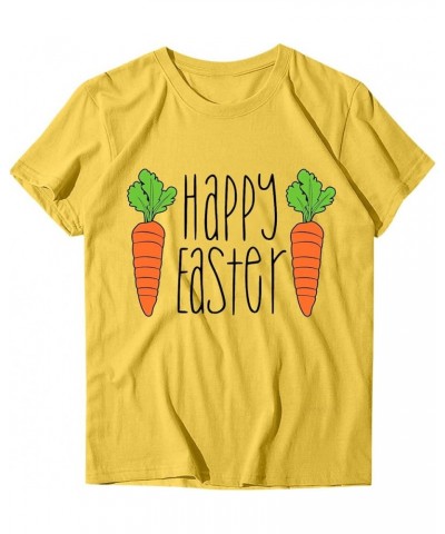 Happy Easter Shirts for Women Funny Cute Bunny Graphic Tees Short Sleeve Crewneck Summer Holiday Tops Pullover F-yellow $4.54...