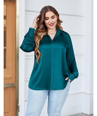 Womens Plus Size Satin Blouse Long Sleeve Button Down Shirt Tops Casual Work Formal Business Attire Shirts Blue Green $23.99 ...