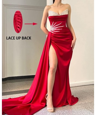 Sequin Strapless Prom Dresses Mermaid Slit Formal Evening Gowns V Neck Party Dresses for Women Deep Red $43.00 Dresses