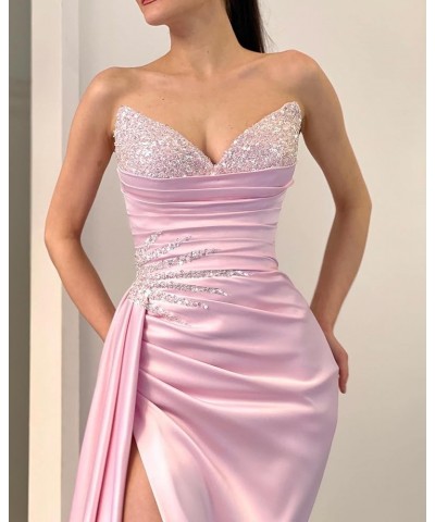 Sequin Strapless Prom Dresses Mermaid Slit Formal Evening Gowns V Neck Party Dresses for Women Deep Red $43.00 Dresses