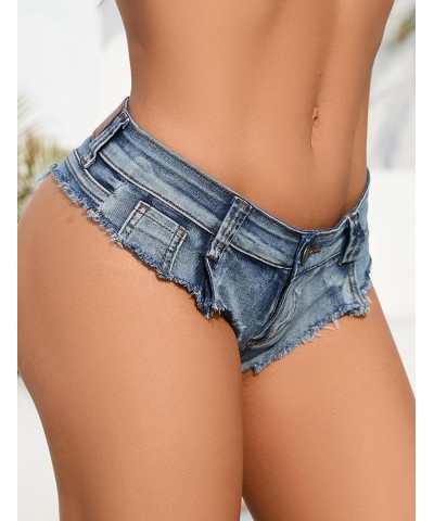 Women's Sexy Denim Shorts Low Rise Cut Off Mini Hot Pants Stretchy Lace Up Frayed Cheeky Booty Shorts Blue-03 $13.76 Shorts