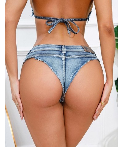 Women's Sexy Denim Shorts Low Rise Cut Off Mini Hot Pants Stretchy Lace Up Frayed Cheeky Booty Shorts Blue-03 $13.76 Shorts