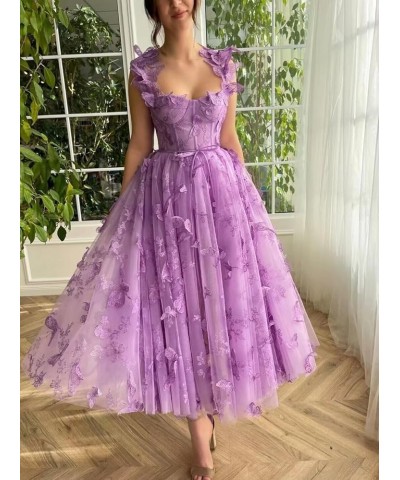 Women's 3D Butterflies Tulle Prom Dresses Corset Spaghetti Strap Tea Length Formal Evening Party Gown Emerald Green $29.19 Dr...